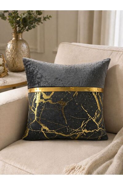 DECORA CASA HOME COLLECTİON Πολυτελής βελούδινη μαξιλαροθήκη με χρυσές ρίγες ...