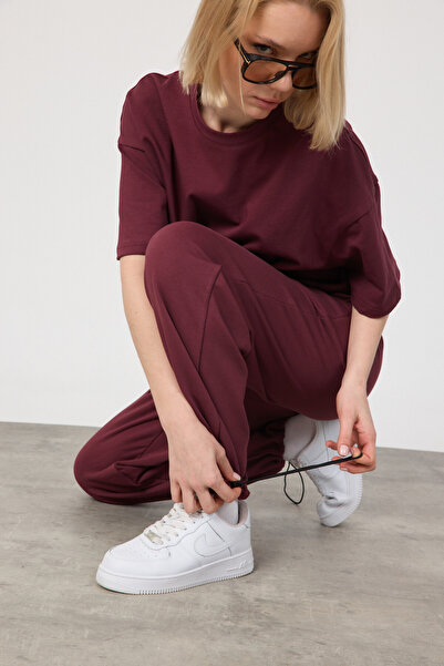 gothamvibes Kadın Chill Oversize Premium Bordo T-Shirt