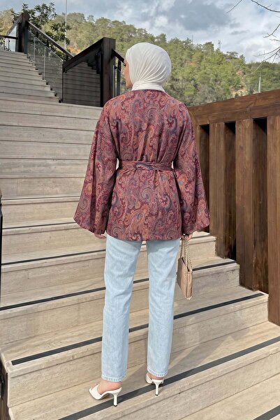 Salih Çelebi Κιμονό με σχέδιο σάλι και ζώνη 2375 - MÜRDÜM