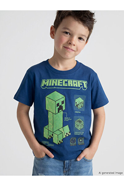 LC Waikiki NEVAVM Jedinstvena majica za dečake sa ovalnim izrezom i Minecraft...