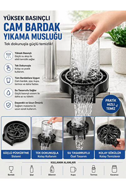 House Bird Yüksek Basınçlı Cam Bardak Yıkama Aparatı Musluk Altı Bardak Temiz...