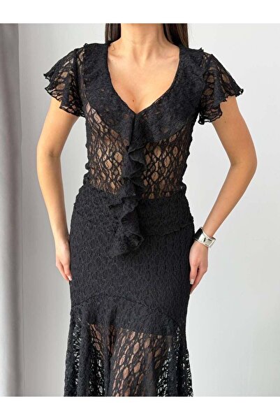 Elaxi Γυναικεία κοντομάνικη μπλούζα με βολάν και λεπτομέρεια σε σχήμα V με δα...