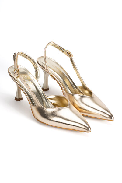 MFT AYAKKABI Γυναικεία παπούτσια με μυτερή μύτη και ανοιχτή πλάτη σε χρυσό χρώμα