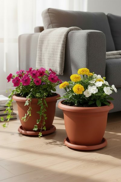 TEMMUZ HOME 5 No Villa Tabaklı Yuvarlak Çiçek ve Bitki Saksısı Seti (İlan Sak...