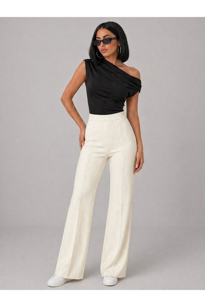 SERBA Women's Black Color One-Shoulder Draped Blouse Lycra Stylish Slim Fit Body