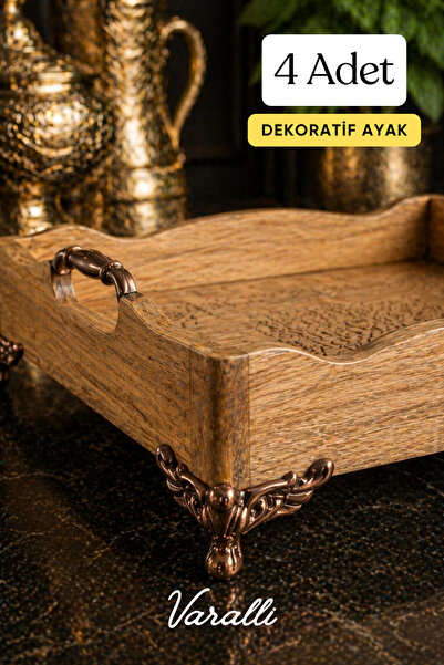 Varalli Luxury Tepsi Kutu Kahve Sunum Tepsi Dekoratif Gold Ayak 4 Adet 1.5 Cm