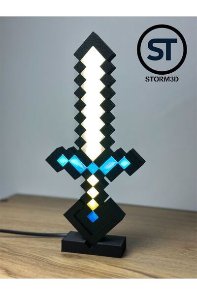 Storm3D Minecraft Elmas Kılıç Işıklı /Lighbox/Standlı Dekor Masa Süsü