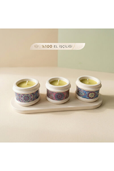 Dekoratif Mum Zenfire Trio 3lü set standlı