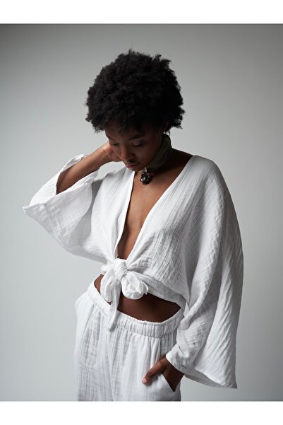 citycenterfashion Γυναικείο κιμονό από ύφασμα μουσελίνας με δέσιμο μπροστά ct...