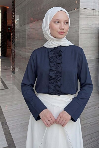 Salih Çelebi Πουκάμισο με σούρες μπροστά Y0125 - ΣΚΟΥΡΟ ΜΠΛΕ