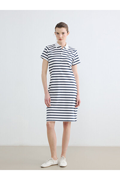 LC Waikiki Nevavm Polo Collar Striped Pique Mini Dress with a Difference