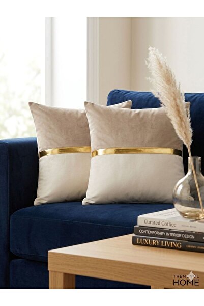 DECORA CASA HOME COLLECTİON Kadife Gold Şeritli 2’li Dekoratif Kırlent Kılıfı...