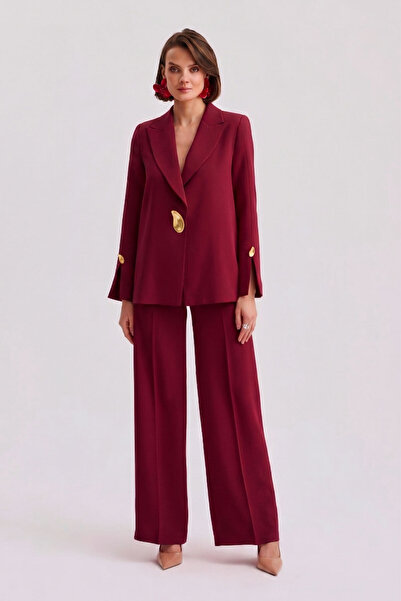 Dizayn Ella Kolu yırtmaç detaylı ceket pantolon takım EL-2818
