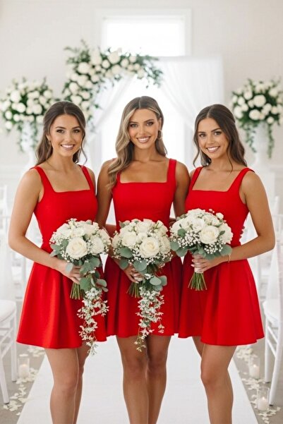 FashionForYou Σετ 5x MARA κοντό φόρεμα babydoll με φιόγκο, Κόκκινο, Μέγεθος S...