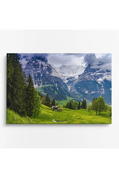 OEM Tablou pe pânză premium WOWCanvas, Peisaj montan în nuanțe de verde, 150x...
