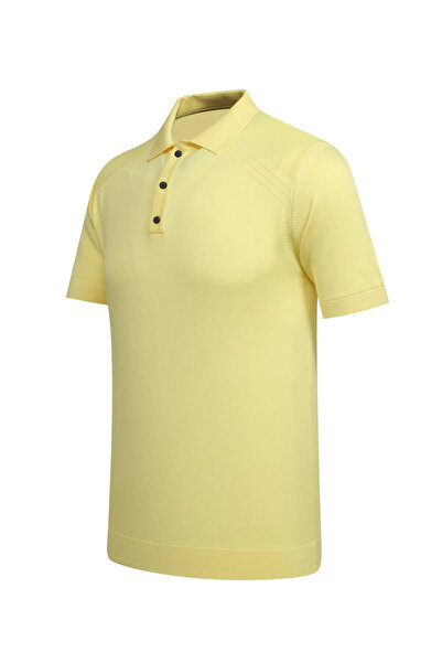 Çizgi Triko Men's Polo Collar Buttoned Patterned Short Sleeve Lemon Color T-Shirt Classic Pattern - 5318