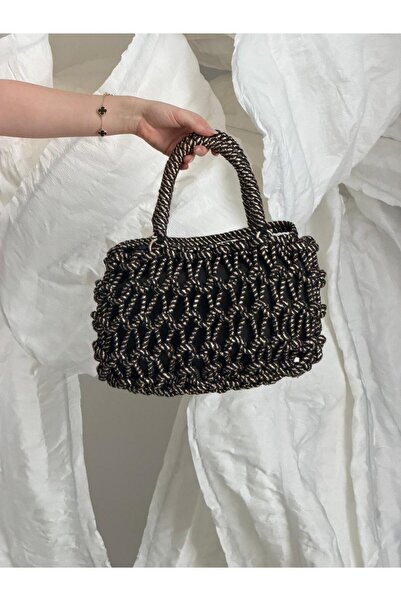 Luminos Butik Μαύρη ψάθινη τσάντα μακραμέ CNT1124