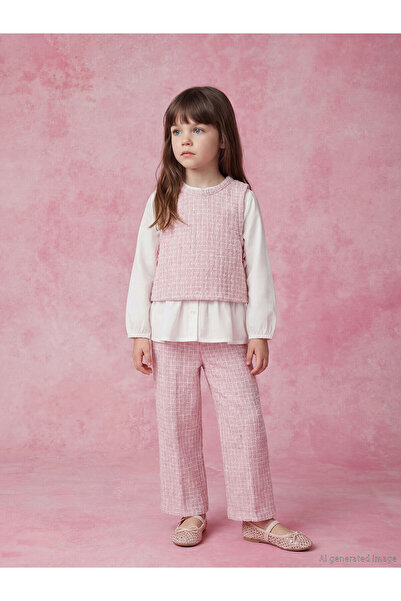 LC Waikiki White Crew Neck Plaid Girls' Set