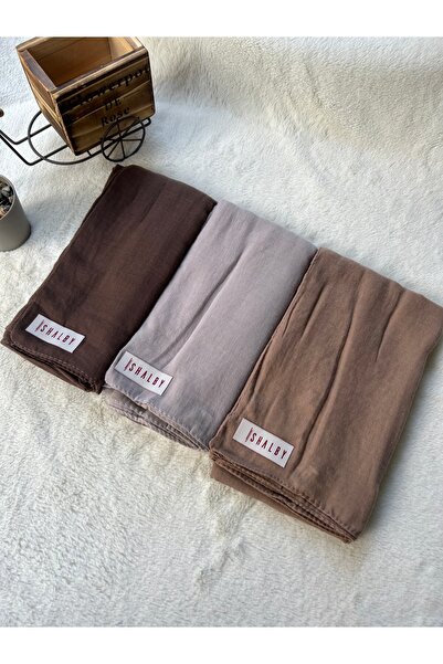 shalby Hijab Plain Cotton Crash Shawl Set of 3 (Cappuccino-Stone-Earth)