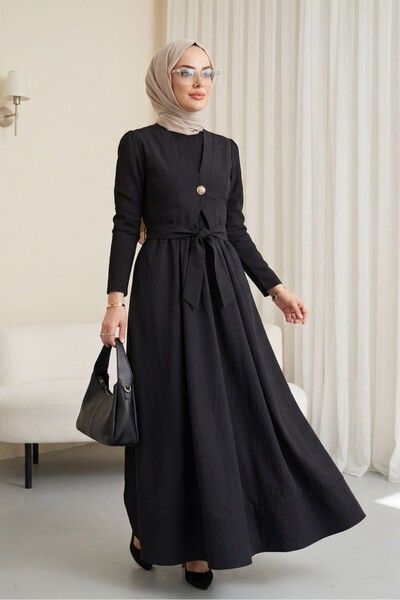 Modamorfo Cupra dress with elastic waist and tie detail - black