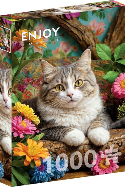 Enjoy Puzzle 1000 de piese Puzzle Enjoy - Pisică în flori (Enjoy-2343)
