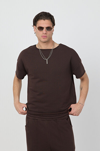 gothamvibes Men's Blank Boxy Brown T-Shirt