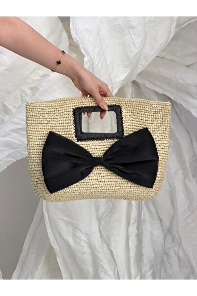 Luminos Butik Μπεζ ψάθινη τσάντα με λεπτομέρεια φιόγκου CNT1191