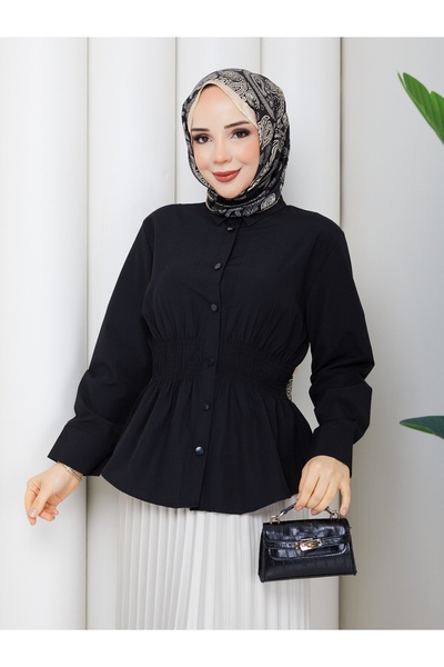 MİHRİZAR Γυναικείο πουκάμισο τουνίκ από τερικότον με λεπτομέρεια στη μέση και...