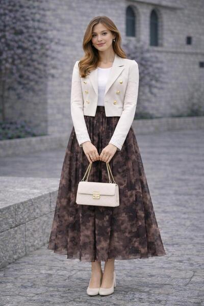 Sfg Life Moda Ασύμμετρη κοπή, έθνικ σχέδιο, ελαστική μέση και φούστα από τούλ...