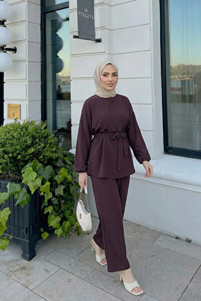 Salih Çelebi Waist Elastic Detailed Double Set Y0132 - Dark Purple
