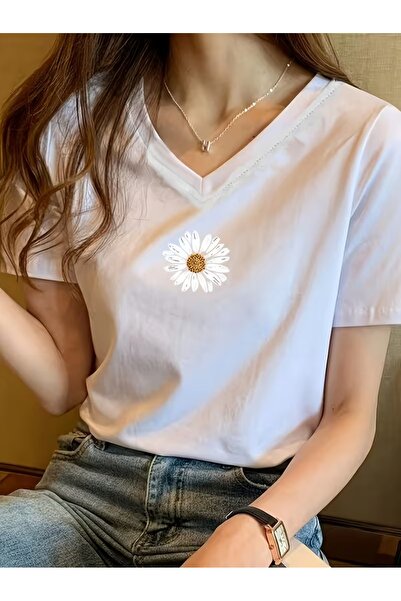 puolikuu Γυναικείο μπλουζάκι με άνετη εφαρμογή και λαιμόκοψη V, μπλουζάκι με ...