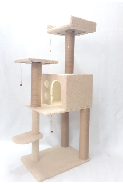 Dumanpet E-1 Bej Üç Katlı Kedi Evi Tırmalama Ve Oyun Parkı