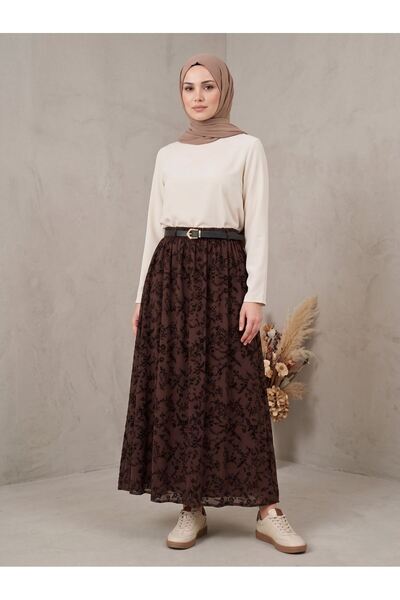 Naknaku Flock Print Skirt-Brown