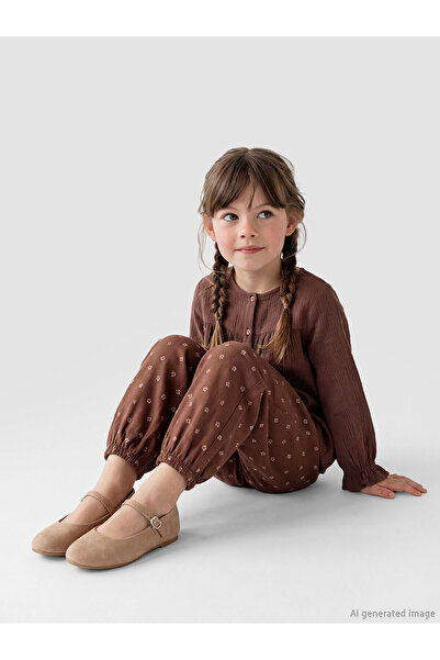 LC Waikiki Brown Girl's Blouse and Jogger Pants 2-Piece Set