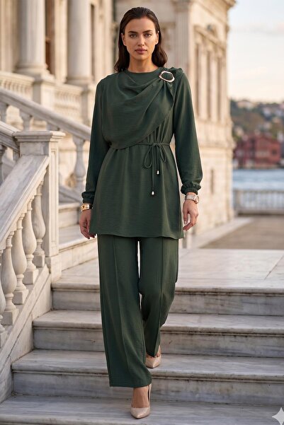 SENSTIL Κοστούμι με λεπτομέρεια αγκράφας και παντελόνι Χακί SS2901