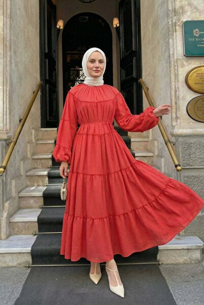 Salih Çelebi Chiffon Ruffle Dress Y0063 - Pomegranate Flower