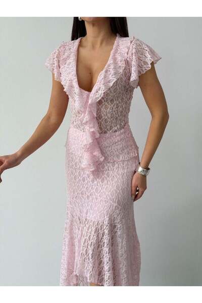 Elaxi Γυναικεία κοντομάνικη μπλούζα με βολάν και λεπτομέρεια σε σχήμα V με δα...