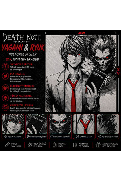 FigurBende Yagami & Ryuk Death Note Hueforge Poster – 20 x 20 cm – PLA 3D Bas...