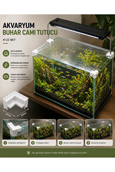 Mabs Tech Akvaryum Buhar Camı Tutucu - Köşe Aparatı 4’lü Set – Su Buharını Az...