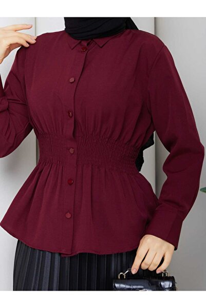 RAZENCİ Women's Shirt - Buttoned Elastic Gathered Waist Fitted Shirt