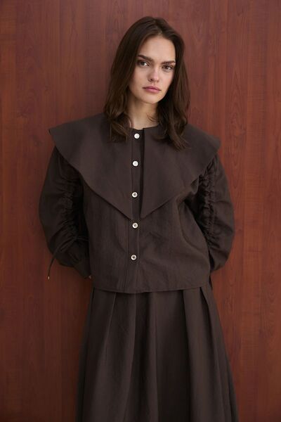 Melike Tatar Zippered Skirted Cupra Set Brown 2777
