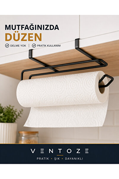 Ventoze Black Metal Cabinet Paper Towel Holder Hanger No Drilling Required Ki...