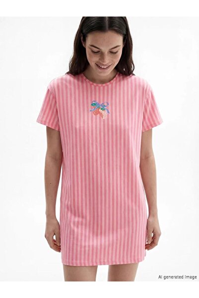 LC Waikiki Γυναικείο νυχτικό με λαιμόκοψη Ριγέ (S6)