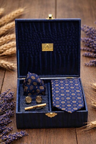 Kravatkolik Ανδρικό κουτί δώρου σε μπλε ναυτικό χρώμα - Σετ με γραβάτα, μαντή...