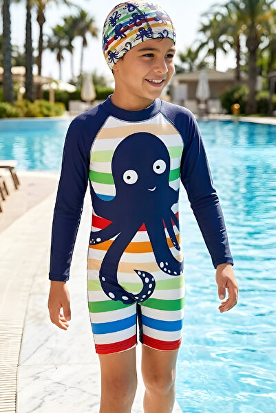 MODANINO Σετ μαγιό για αγόρια-Μακρυμάνικο μαγιό και σκουφάκι 4-12 ετών 12637N