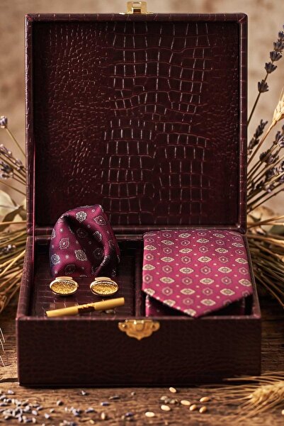 Kravatkolik Ανδρικό Κουτί Δώρου Βουργουνδίας - Σετ Γραβάτα, Μαντήλι, Μανικετό...