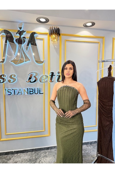 MissBetül Straplez Eldivenli Sade Abiye Nişan Elbisesi