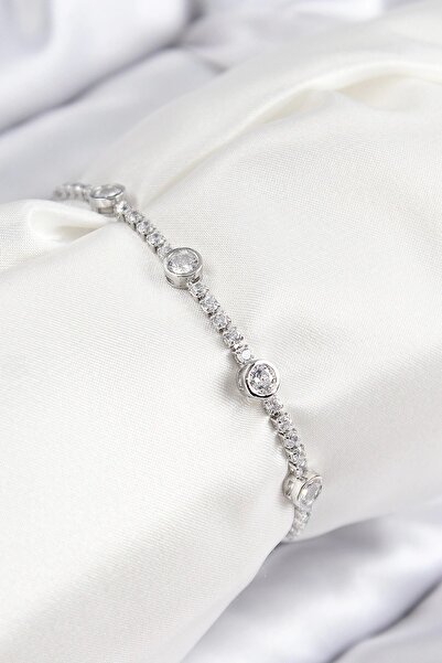 TakÇalıştır Brass Zircon Stone Circle Model Silver Color Elevator Women's Bra...