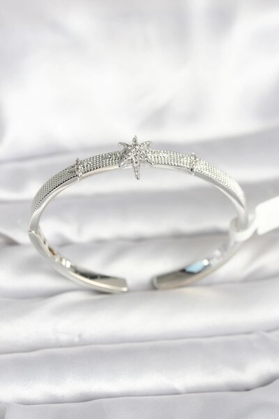 TakÇalıştır Brass Silver Color Polar Star Model Women's Handcuff Bracelet