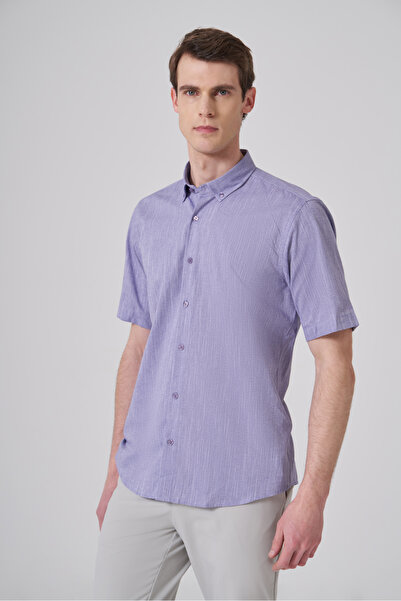 Morven Ανδρικό πουκάμισο με κοντό μανίκι, μωβ, με κουμπιά και γιακά, σε κανον...